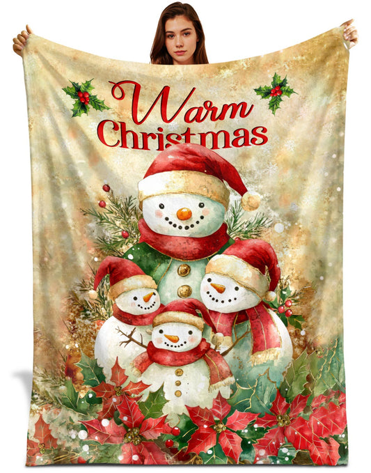 Netecom Vintage Snowman Family Christmas Blanket, Cozy Winter Holiday Throw Blanket for Couch, Bed or Sofa, Ultra Soft and Warm Gift for Family or Christmas