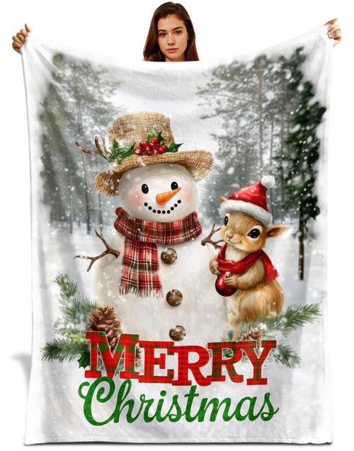 Netecom Cute Squirrel and Snowman Christmas Blanket, Winter Holiday Throw Blanket for Couch, Bed or Sofa, Ultra Soft and Warm Gift for Christmas or Holiday