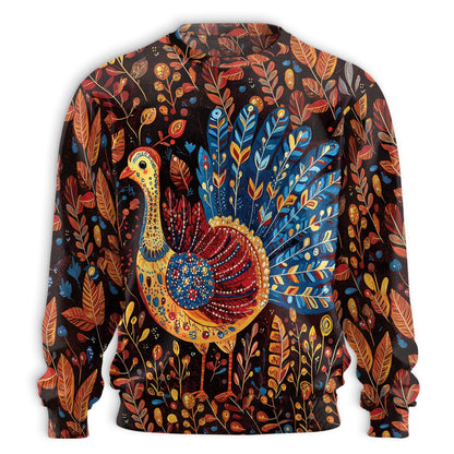 Netecom Folk Art Turkey Thanksgiving Sweatshirt 3D All Over Print, Autumn Holiday Outfit, Crewneck Pullover for Costume Party