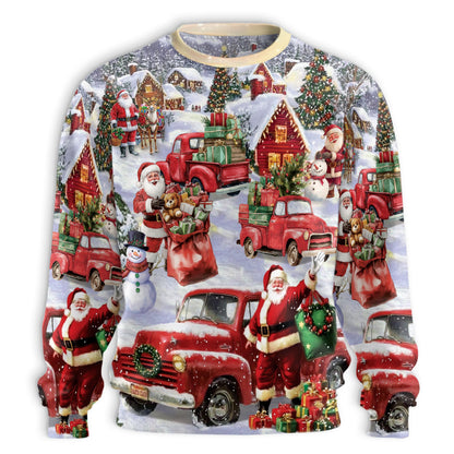 Netecom Santa Red Truck Christmas Sweatshirt 3D All Over Print– Unisex Crewneck Pullover, Lightweight Fleece Casual Outfit
