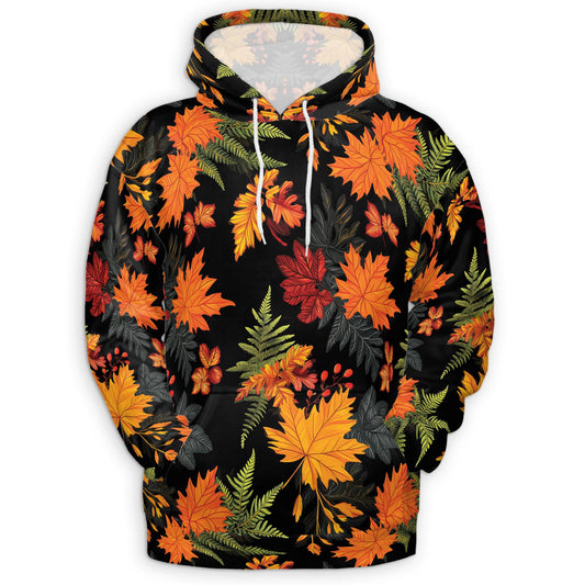 Netecom Happy Thanksgiving Print Hoodie with Front Pocket, All Over Graphic Fall Leaves Pumpkin Sweatshirt Unisex Casual