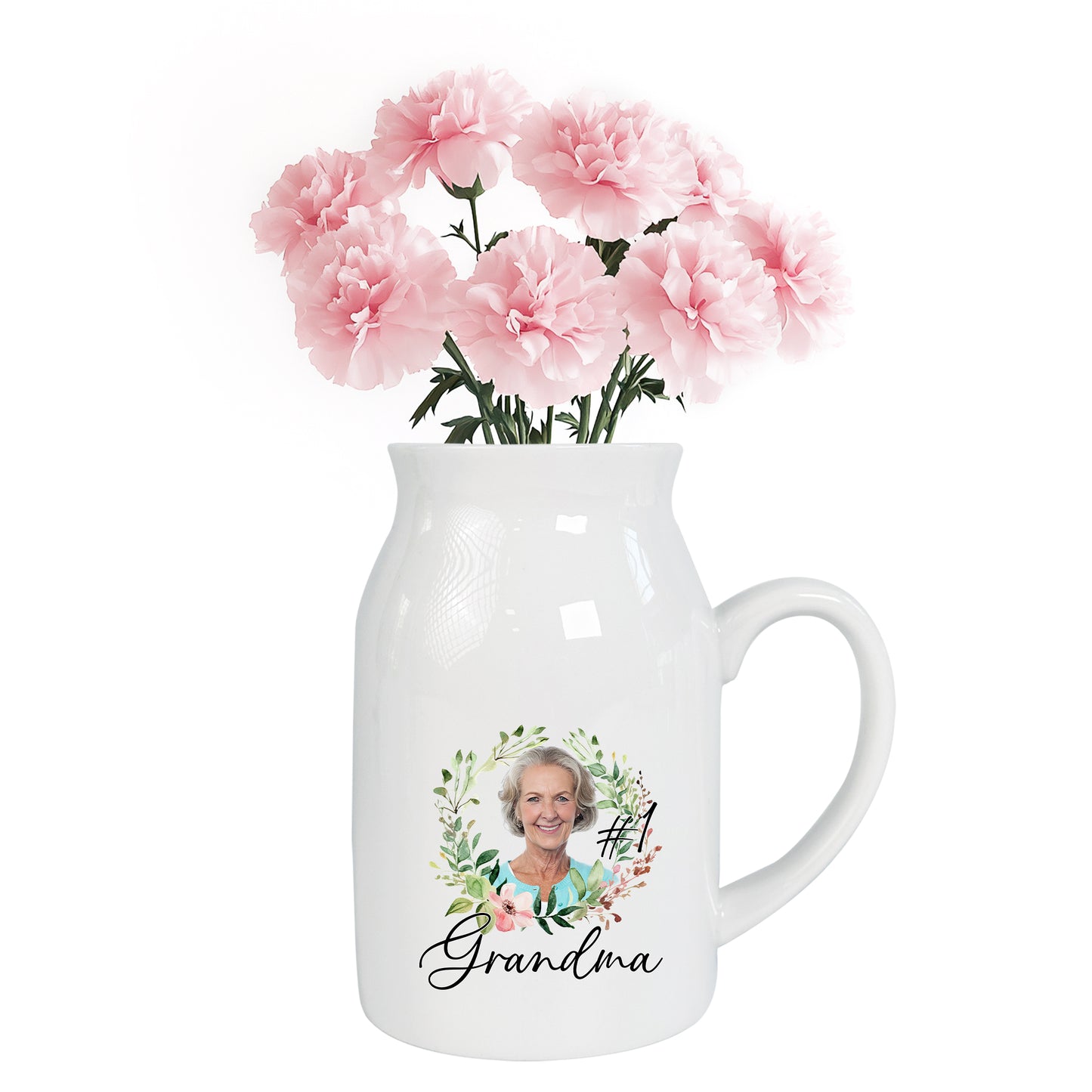 Netecom Personalized Ceramic Jug Vase with Custom Photo and Text, Unique Gift for Grandma, Mother’s Day, or Birthday