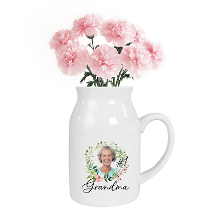 Netecom Personalized Ceramic Jug Vase with Custom Photo and Text, Unique Gift for Grandma, Mother’s Day, or Birthday
