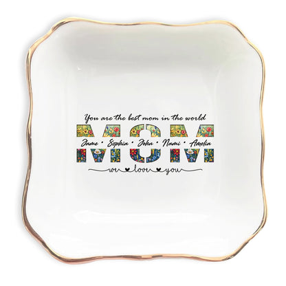 Netecom Elegant Floral "MOM" Ring Holder with Personalized Kids Names, Ideal Gift for Grandma or Mother's Day