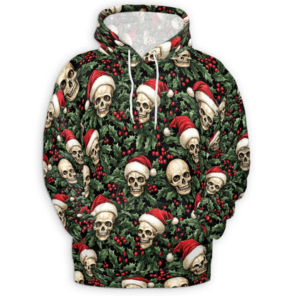 Netecom Skull Santa Hat Christmas Print Hoodie with Front Pocket, All Over Gothic Graphic Sweatshirt Unisex Casual