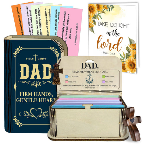 Netecom Inspirational Bible Verse Box Set for Dad – 150 Daily Prayer Cards, Wooden Scripture Box, Christian Father’s Day Gift for Men