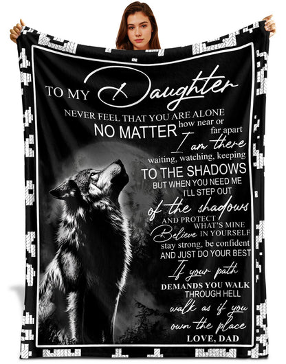 Netecom Personalized To My Daughter Blanket from Dad and Mom, Black White Wolf Throw Blanket for Couch, Bed or Sofa, Ultra Soft Warm, Birthday Gift for Daughter, Christmas or Anniversary