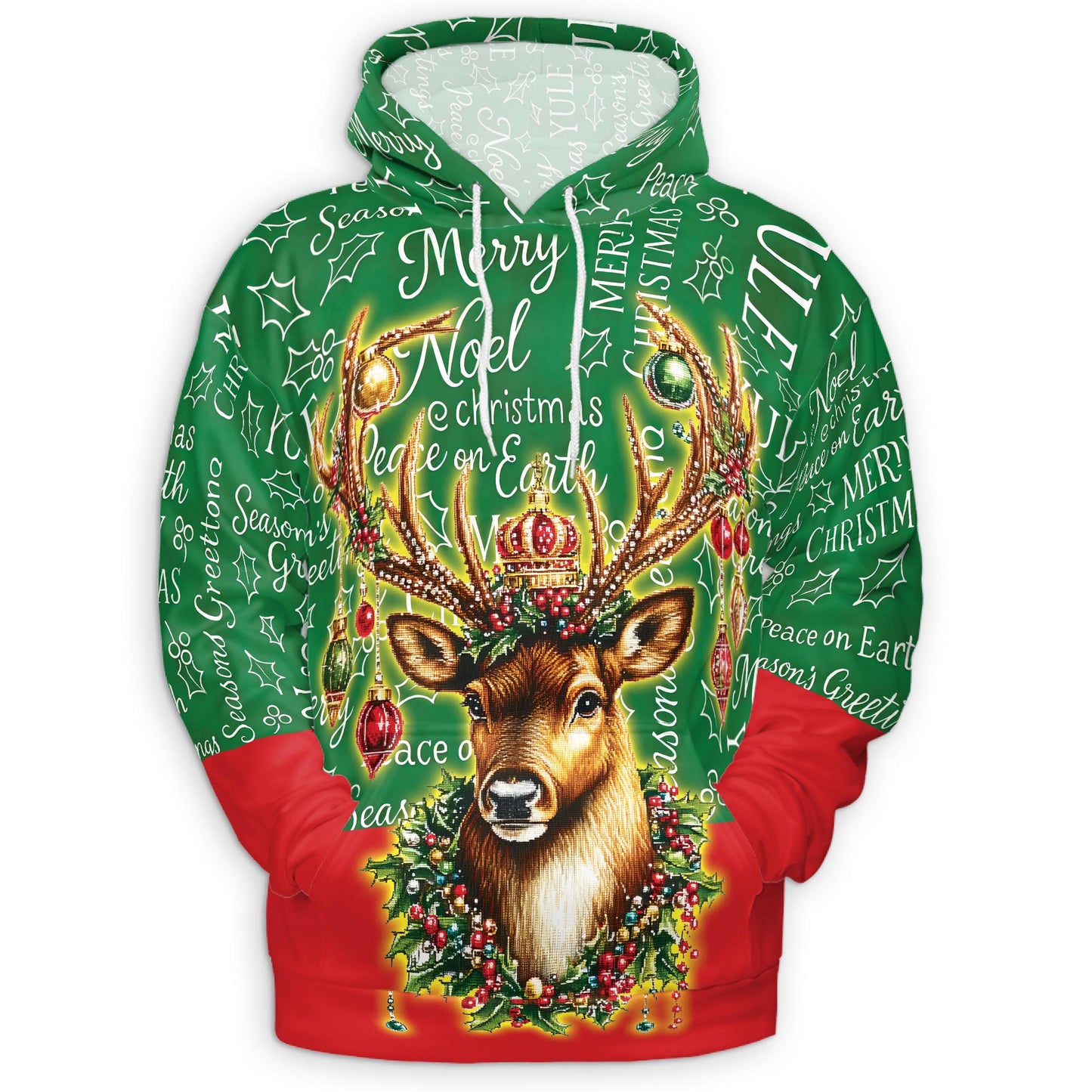Netecom Reindeer Christmas 3D Hoodie with Front Pocket, Unisex Casual All Over Funny Holiday Graphic Sweatshirt