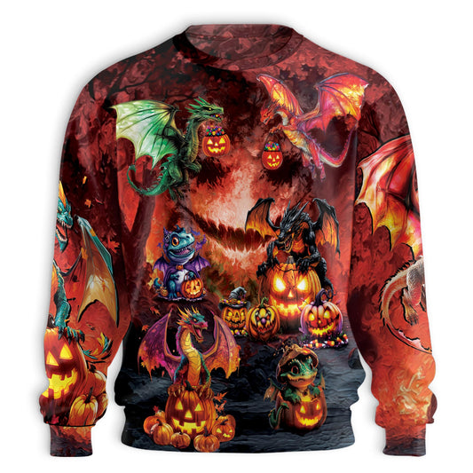 Netecom Halloween Dragon Pumpkin Sweatshirt 3D All Over Print, Fantasy Spooky Outfit, Crewneck Pullover for Costume Party