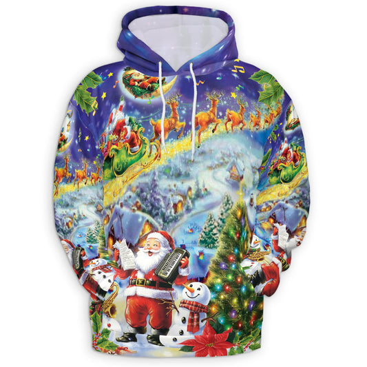 Netecom Santa Claus and Snowman 3D Hoodie with Front Pocket, Unisex Casual All Over Festive Graphic Sweatshirt
