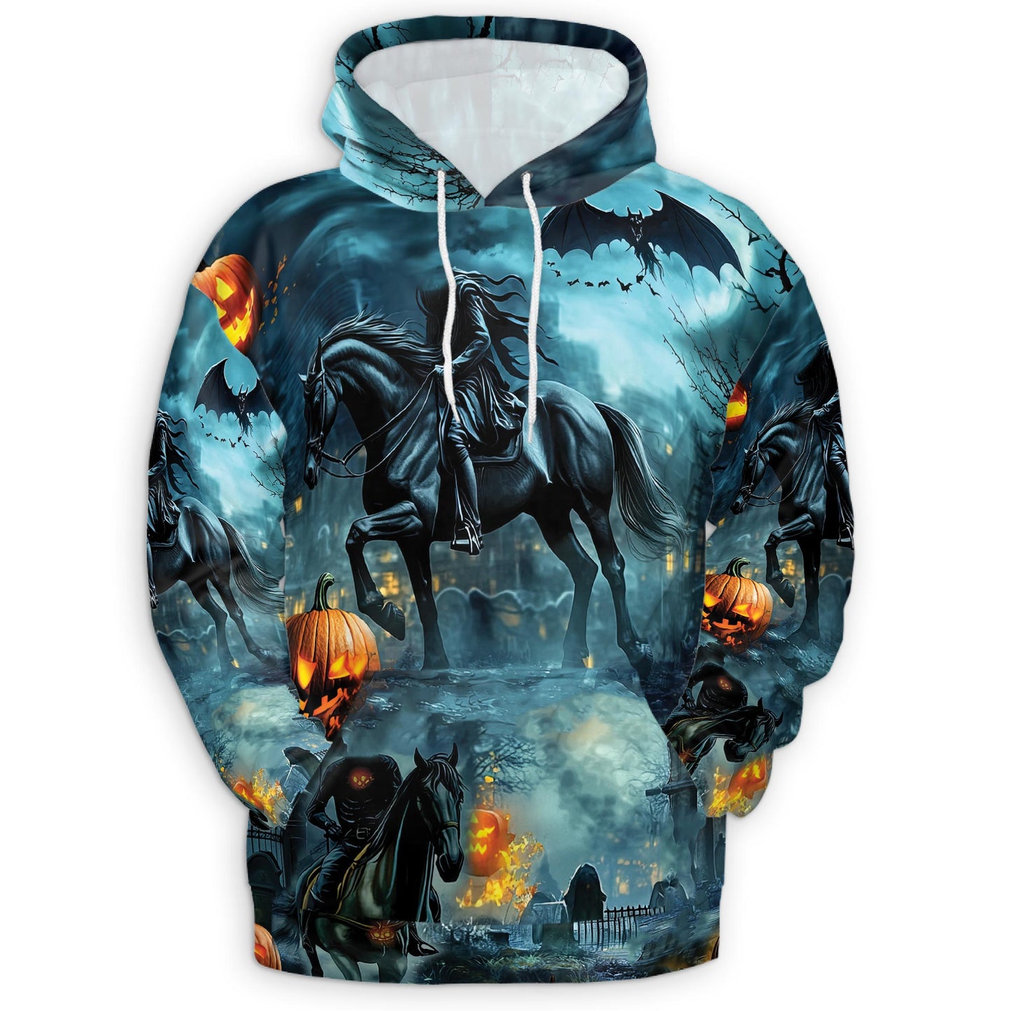 Netecom Headless Horseman 3D Hoodie with Front Pocket, Unisex Casual All Over Halloween Graphic Sweatshirt
