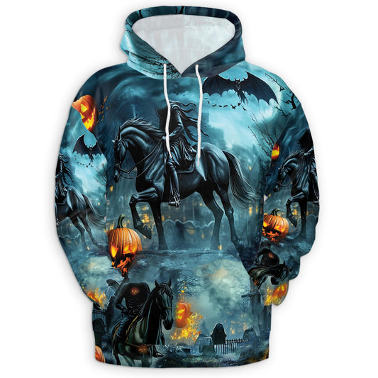 Netecom Headless Horseman 3D Hoodie with Front Pocket, Unisex Casual All Over Halloween Graphic Sweatshirt