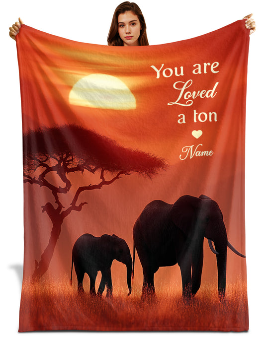 Netecom Personalized Elephant Family Blanket, Custom Name Baby Elephant Throw Blanket for Couch, Bed or Sofa, Ultra Soft Warm, Birthday Gifts for Women Men, Christmas or Anniversary Present