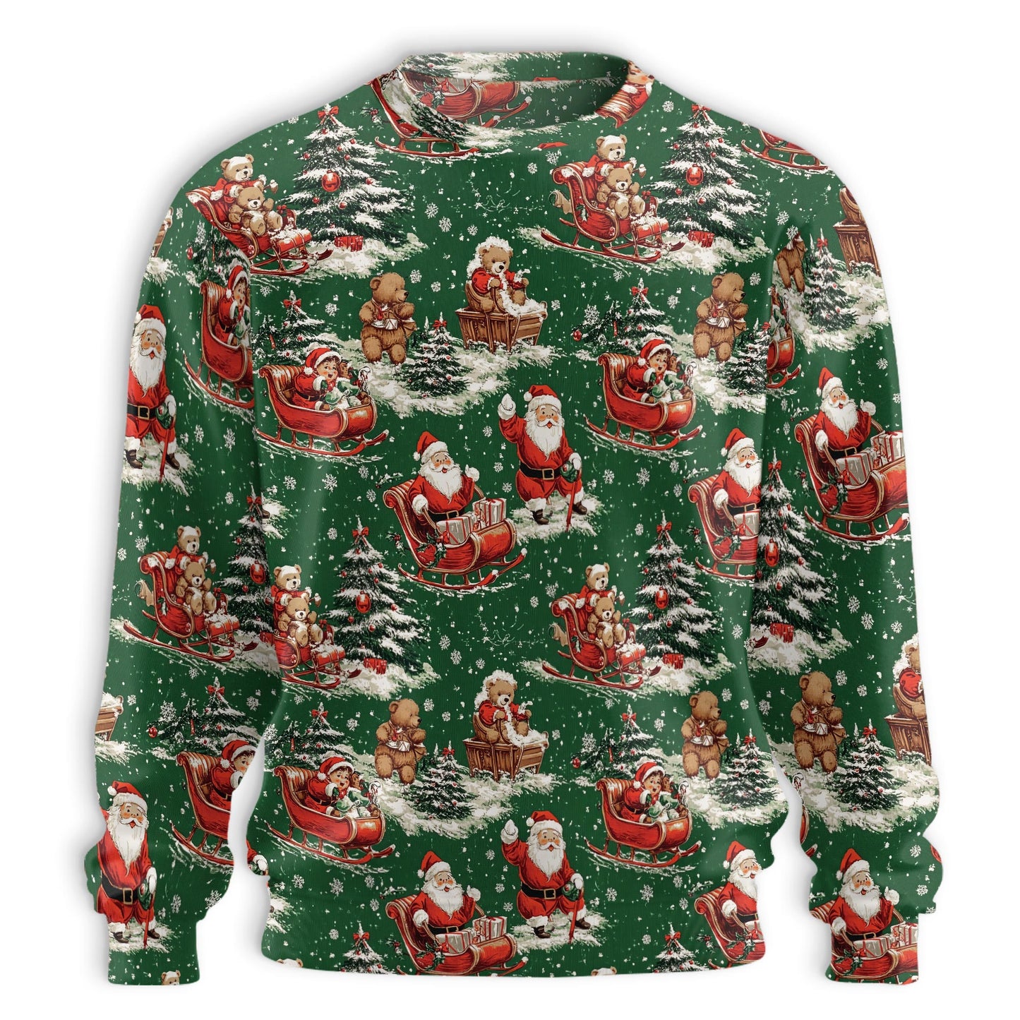 Netecom Santa Bear Sleigh Christmas Sweatshirt 3D All Over Print – Unisex Crewneck Pullover, Lightweight Fleece Casual Outfit