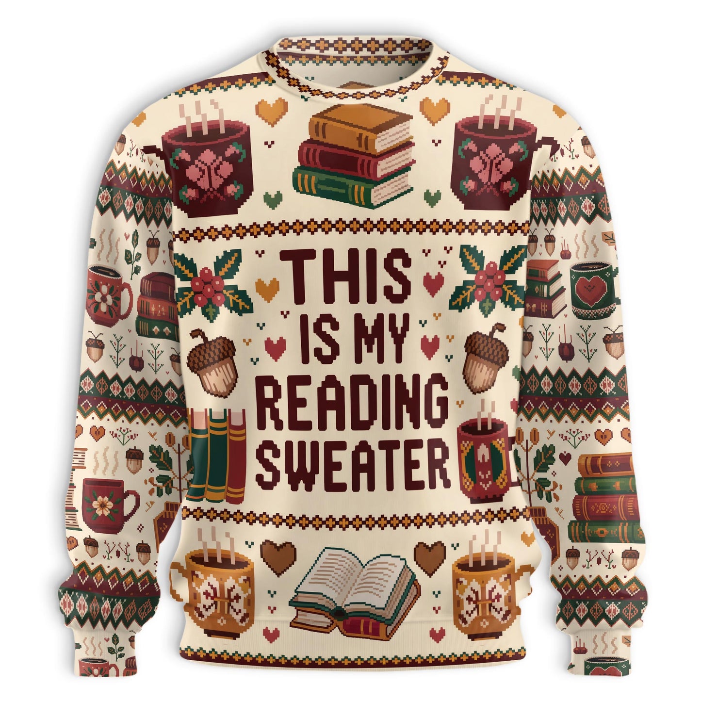 Netecom Ugly Christmas Book Coffee Sweatshirt 3D All Over Print – Unisex Crewneck Pullover, Lightweight Fleece Casual Outfit