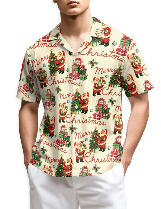 Netecom Santa Claus Hawaiian Shirt for Men Women, Merry Christmas Button Down Summer Beach Short Sleeve Shirts, S-5XL