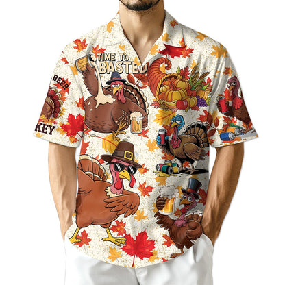 Netecom Happy Turkey Day Thanksgiving Hawaiian Shirt for Men Women, Turkey Drink Beer Button Down Shirts, S-5XL