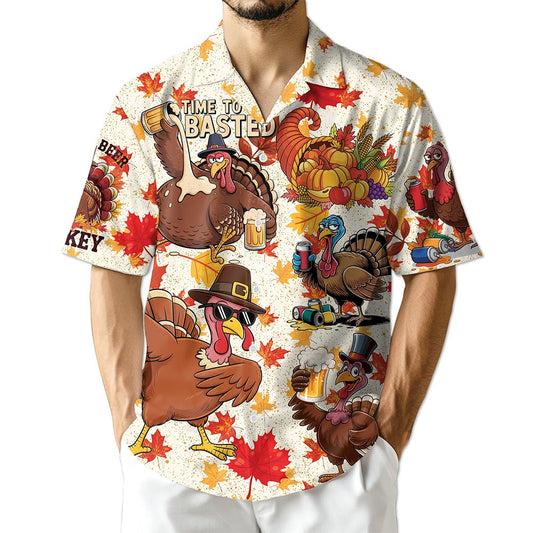 Netecom Happy Turkey Day Thanksgiving Hawaiian Shirt for Men Women, Turkey Drink Beer Button Down Shirts, S-5XL