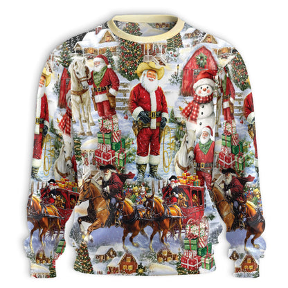 Netecom Retro Cowboy Santa Christmas Sweatshirt 3D All Over Print – Unisex Crewneck Pullover, Lightweight Fleece Casual Outfit