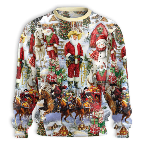 Netecom Retro Cowboy Santa Christmas Sweatshirt 3D All Over Print – Unisex Crewneck Pullover, Lightweight Fleece Casual Outfit