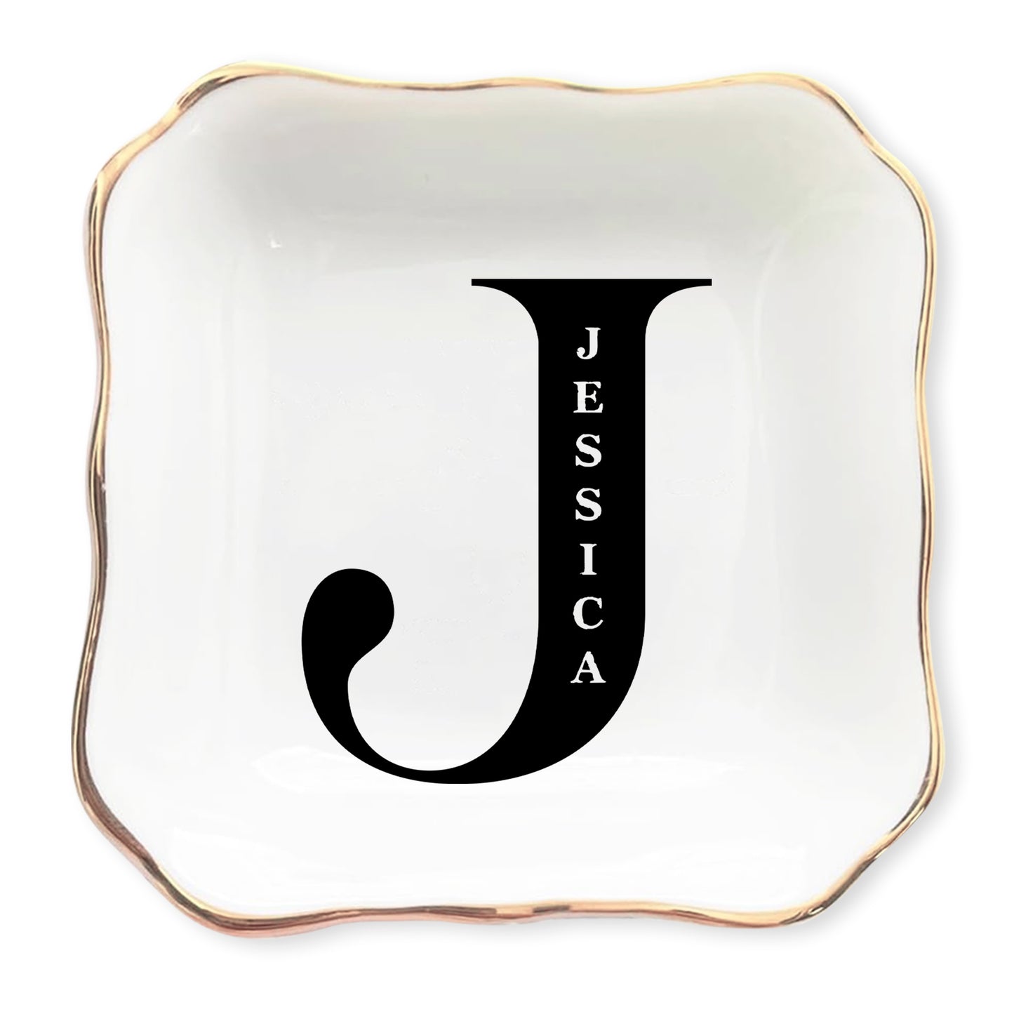 Netecom Personalized Jewelry Tray with Initials, Floral Design, Custom Ceramic Tray for Family Gifts or Special Celebrations