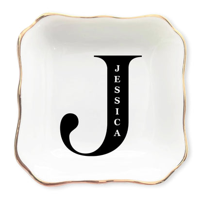 Netecom Personalized Jewelry Tray with Initials, Floral Design, Custom Ceramic Tray for Family Gifts or Special Celebrations