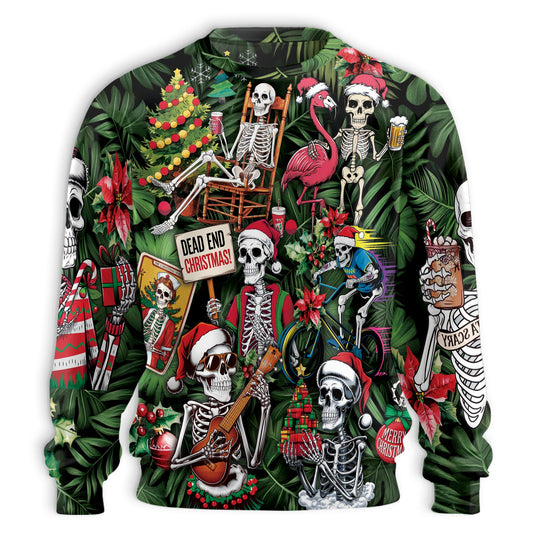 Netecom Santa Skeleton Ugly Christmas Sweatshirt 3D All Over Print – Unisex Crewneck Pullover, Lightweight Fleece Casual Outfit