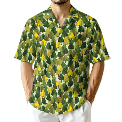 Netecom Pattern Tree Hawaiian Shirt for Men, Nature Forest Print Aloha Button Down Summer Beach Short Sleeve Shirt