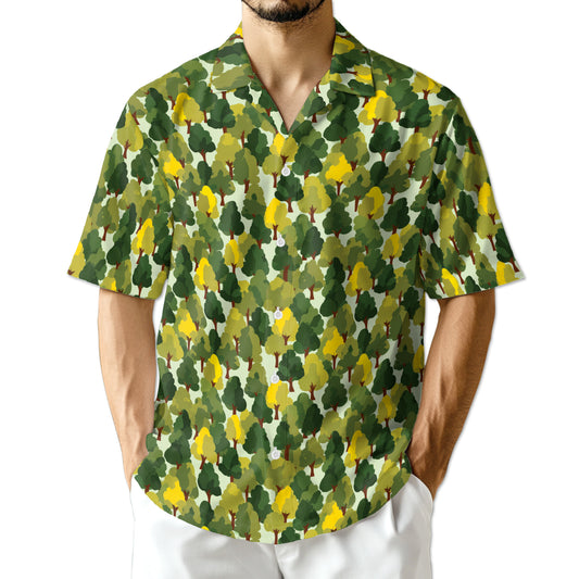 Netecom Pattern Tree Hawaiian Shirt for Men, Nature Forest Print Aloha Button Down Summer Beach Short Sleeve Shirt