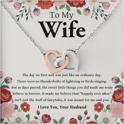 Netecom Personalized To My Wife Necklace from Husband, Interlocking Hearts Jewelry with Romantic Floral Card, Anniversary, Birthday, Christmas Gift