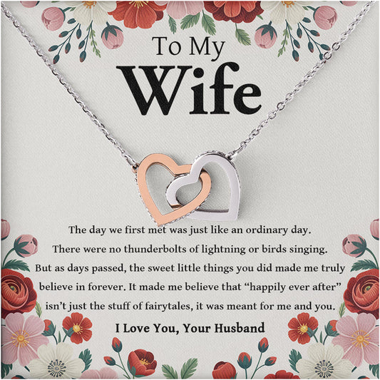 Netecom Personalized To My Wife Necklace from Husband, Interlocking Hearts Jewelry with Romantic Floral Card, Anniversary, Birthday, Christmas Gift