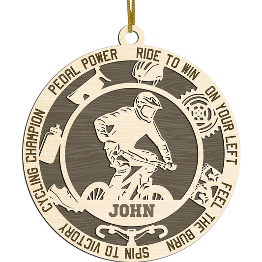 Netecom Personalized Custom Cycling Ornament – Personalized Wooden Mountain Biker Design with Custom Name & Bike Lingo