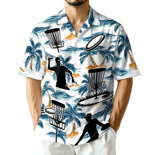 Netecom Tropical Disc Golf Hawaiian Shirt for Men, Golf Player Gift, Sport Button Down Summer Beach Short Sleeve Shirts