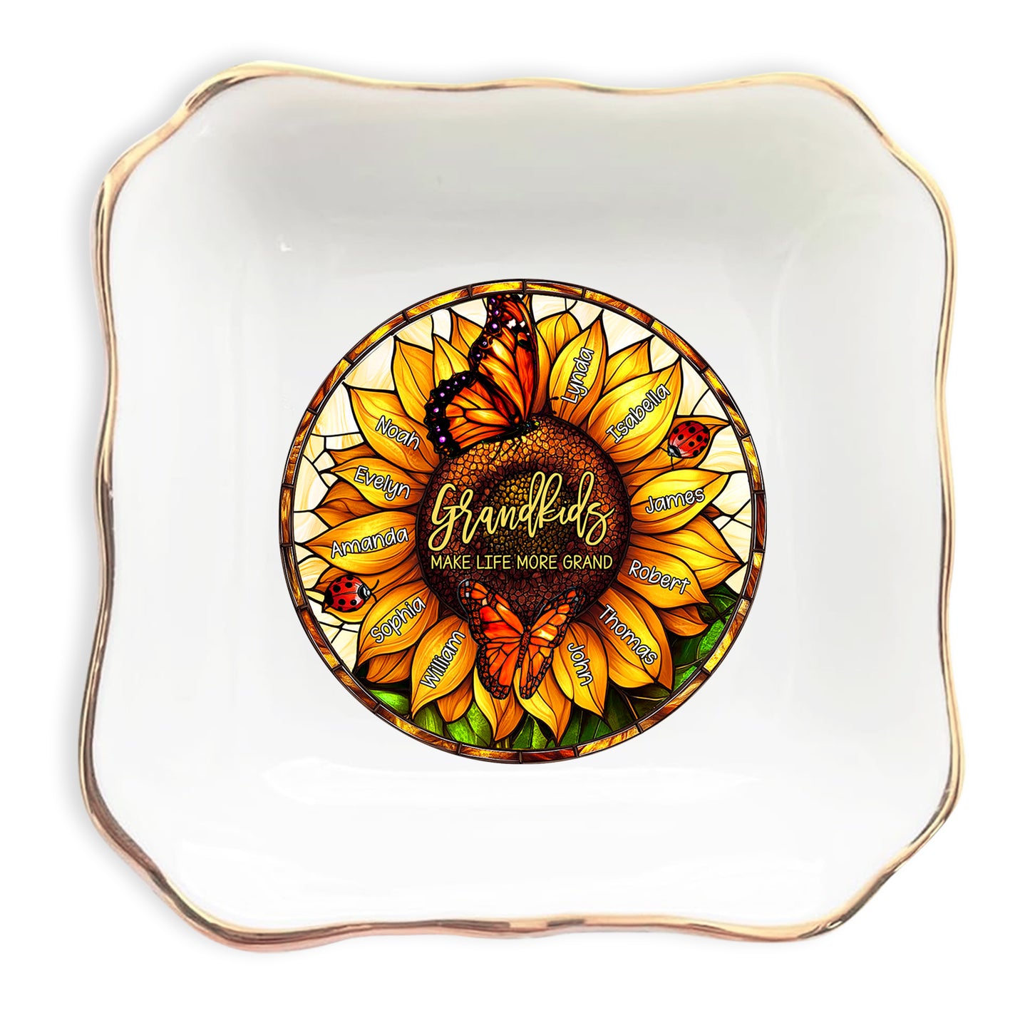 Netecom Personalized Grandma’s Garden Jewelry Tray , Custom Birth Month Flower Ring Dish , Names Ceramic Keepsake for Mother's Day & Christmas