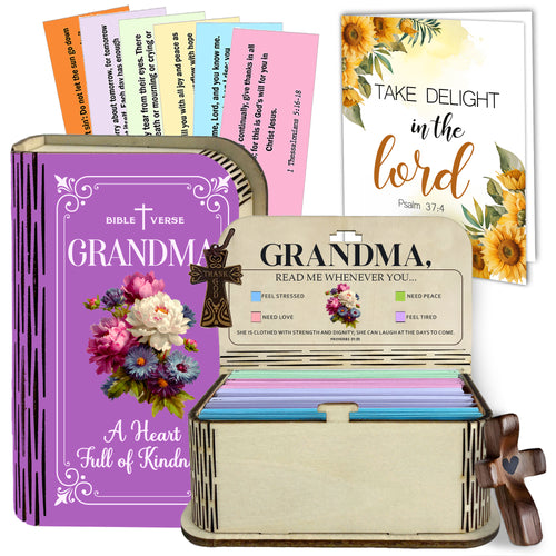 Netecom Bible Verse Box Set for Grandma – Wooden Scripture Box with 150 Daily Prayer and Scripture Cards, Inspirational Christian Gift