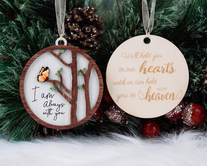 Netecom Personalized Christmas Ornaments Set – Memorial Wooden Tree with Butterfly and Heartfelt Message
