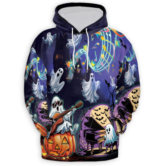 Netecom Music Night Halloween 3D Print Hoodie with Front Pocket, All Over Graphic Pumpkin Ghost Sweatshirt Unisex Casual