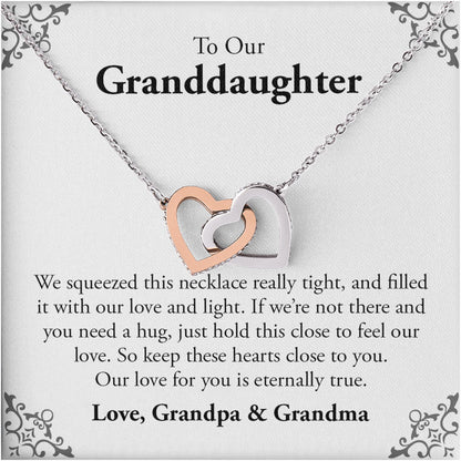 Netecom Personalized To my Granddaughter Necklace from Grandma and Grandpa, Interlocking Heart Jewelry with Sentimental Card, Birthday or Christmas Gift