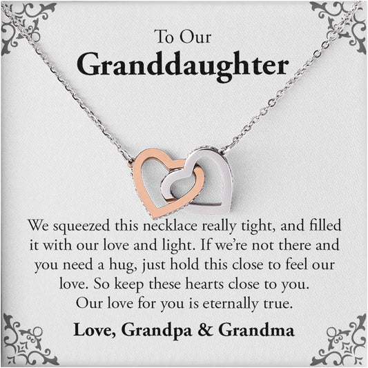 Netecom Personalized To my Granddaughter Necklace from Grandma and Grandpa, Interlocking Heart Jewelry with Sentimental Card, Birthday or Christmas Gift