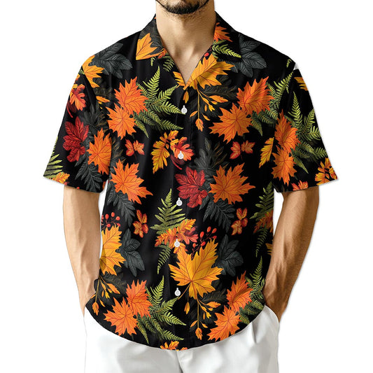 Netecom Happy Thanksgiving Hawaiian for Men Women, Fall Leaves Pumkpin Button Down Summer Beach Shirts, S-5XL