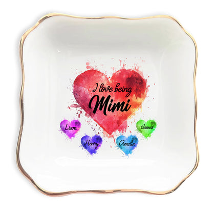 Netecom Personalized I Love Being Custom Title Jewelry Tray, Custom Names Ceramic Ring Dish with Heart Design, Mother's Day & Christmas Gift
