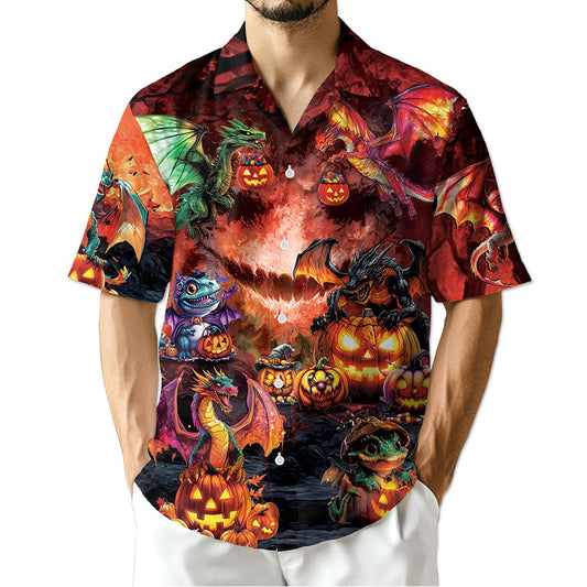 Netecom Halloween Dragon Hawaiian Shirt for Men, Halloween Present, Mythology Dragon Button Down Summer Beach Shirts, S-5XL