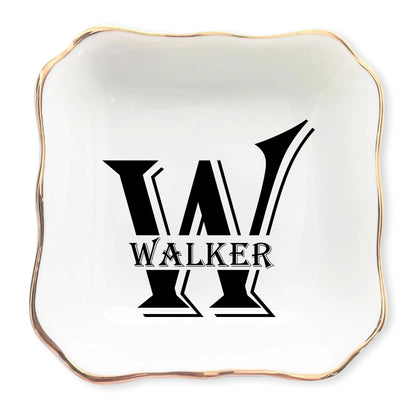 Netecom Personalized Ceramic Jewelry Tray with Custom Initials and Names, Elegant Gift for Weddings, Birthdays, or Special Occasions