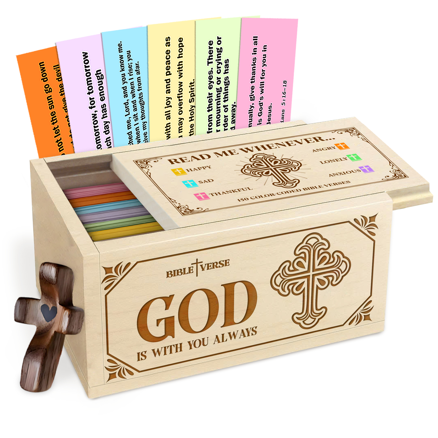 Netecom Handmade Bible Verse Box with Prayer Cross, 150 Upgrade Bible Verse Cards Box Set for Emotions and Feelings, Inspirational & Reflection, Handmade Prayer Boxs Gift for Women & Men