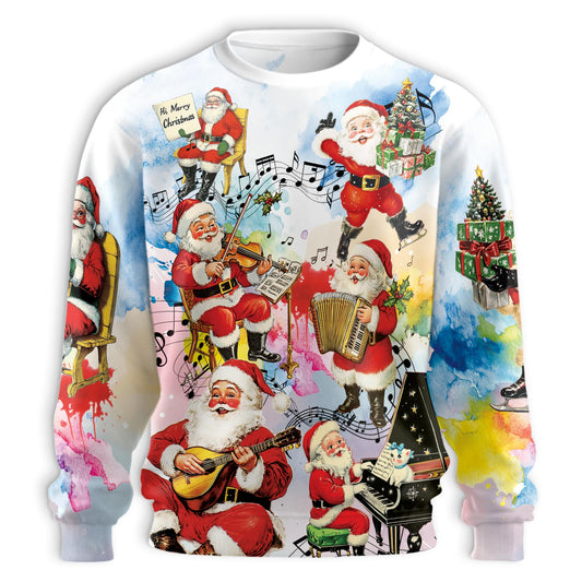 Netecom Christmas Music Santa Sweatshirt 3D All Over Print, Musical Instrument Design, Crewneck Pullover for Costume Party