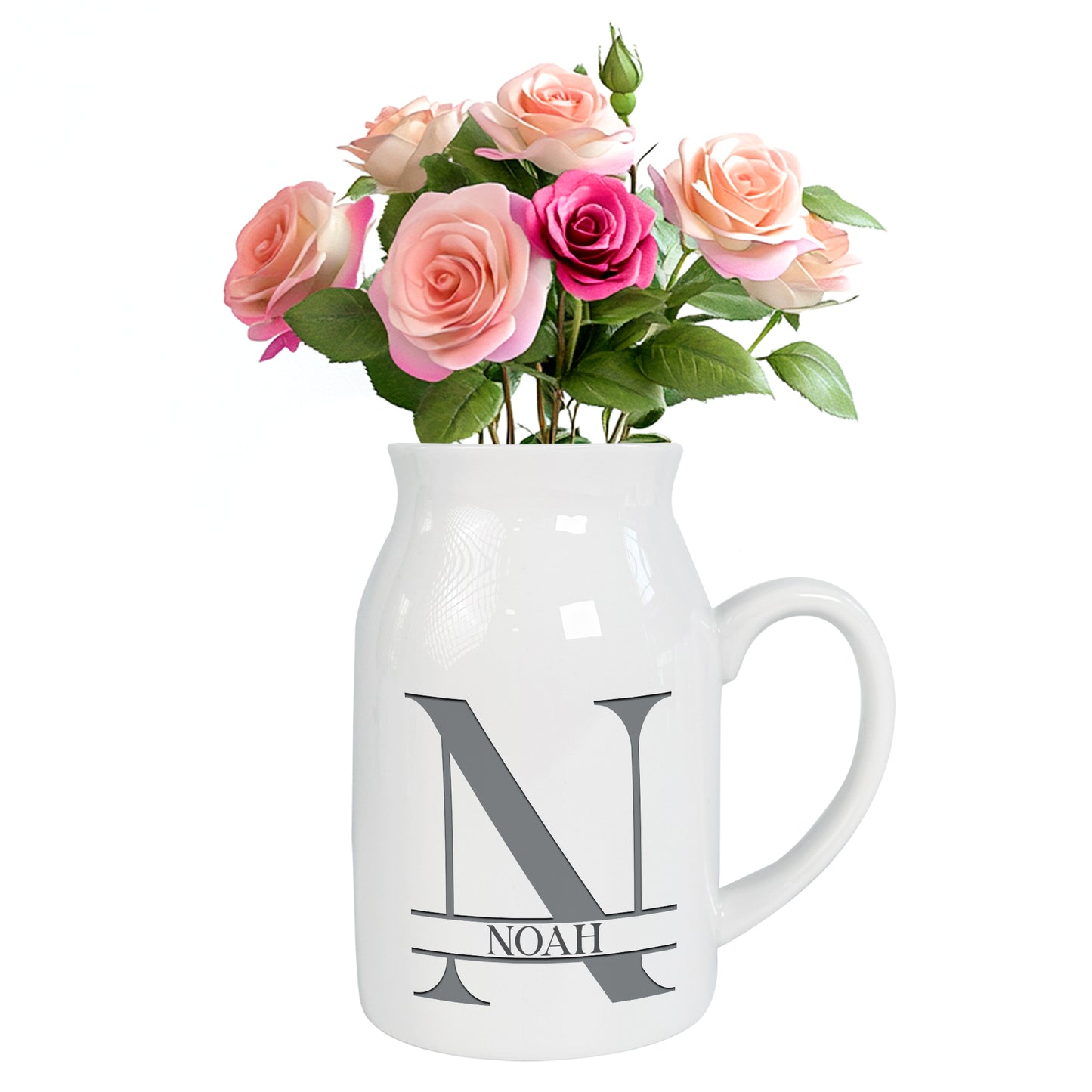 Netecom Personalized Ceramic Jug Vase with Custom Name and Initial, Elegant Farmhouse Pitcher, Minimal Home Decor, Unique Gift for Weddings, Birthdays, or Christmas
