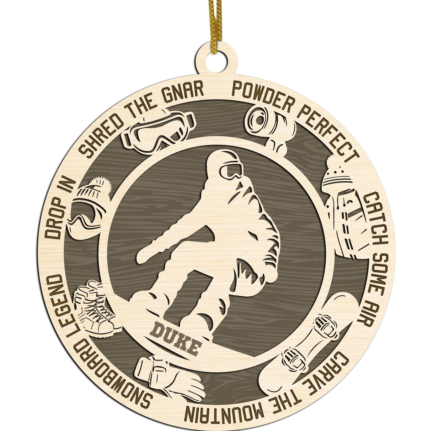 Netecom Personalized Snowboarder Ornament – Custom Wooden Snowboarding Holiday Decoration with Name & Snowboarding Terms