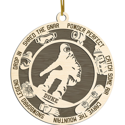 Netecom Personalized Snowboarder Ornament – Custom Wooden Snowboarding Holiday Decoration with Name & Snowboarding Terms