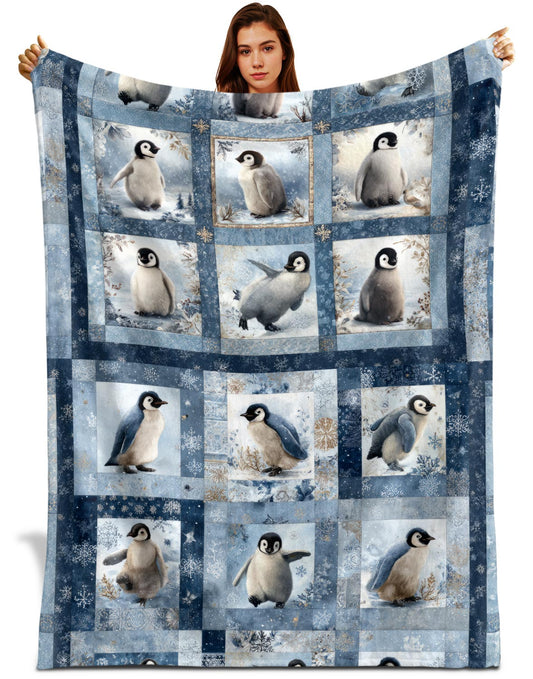 Netecom Vintage Winter Penguin Blanket, Cute Animals Throw Blanket for Couch, Bed or Sofa, Ultra Soft and Warm Gift for Birthday, Thanksgiving and Christmas