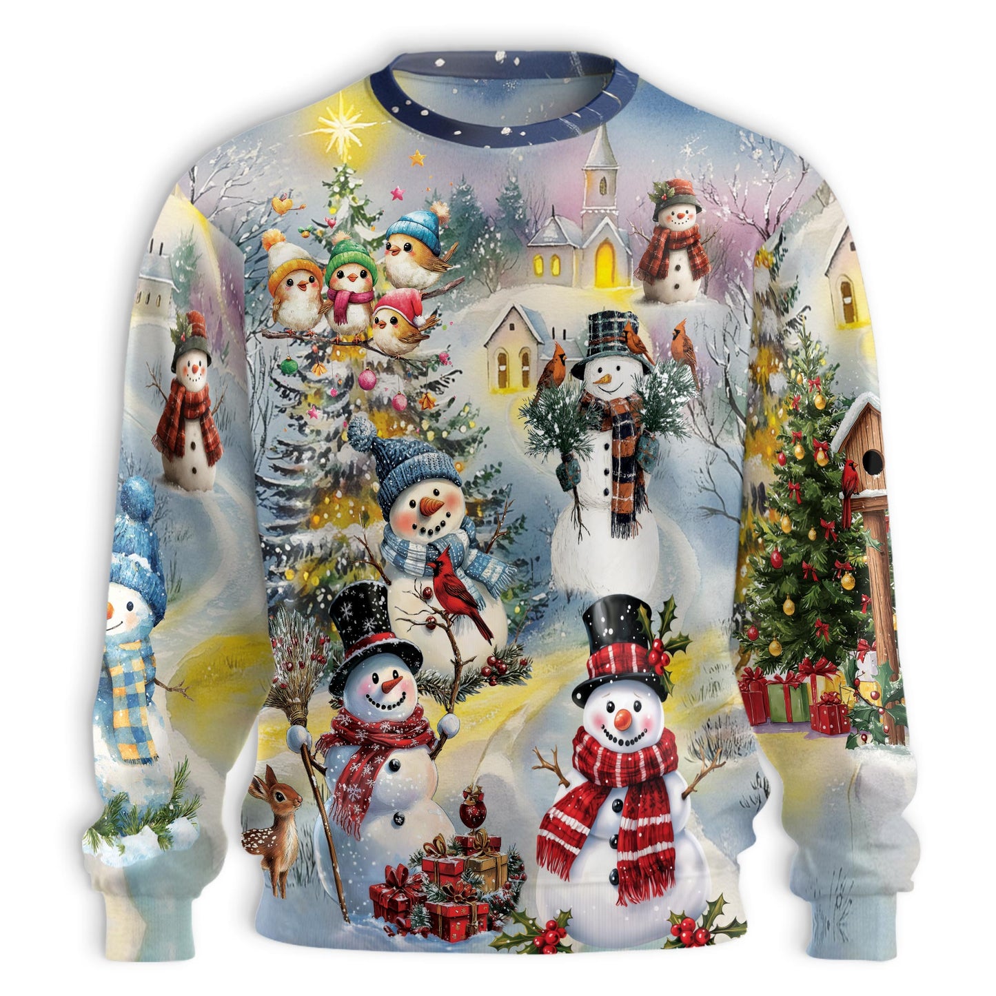 Netecom Christmas Snowman Sweatshirt 3D All Over Print, Cozy Winter Wonderland Design, Crewneck Pullover for Costume Party
